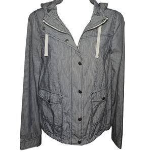 SO Pinstriped Hooded Button/Zipper Long Sleeve Jacket